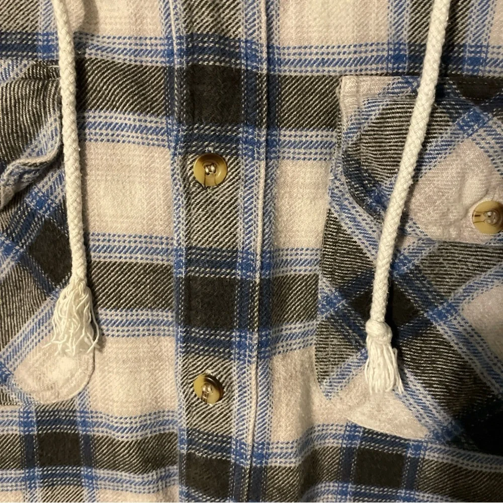 Roots Hooded Plaid Flannel Vest with Blue Accents 2XLT